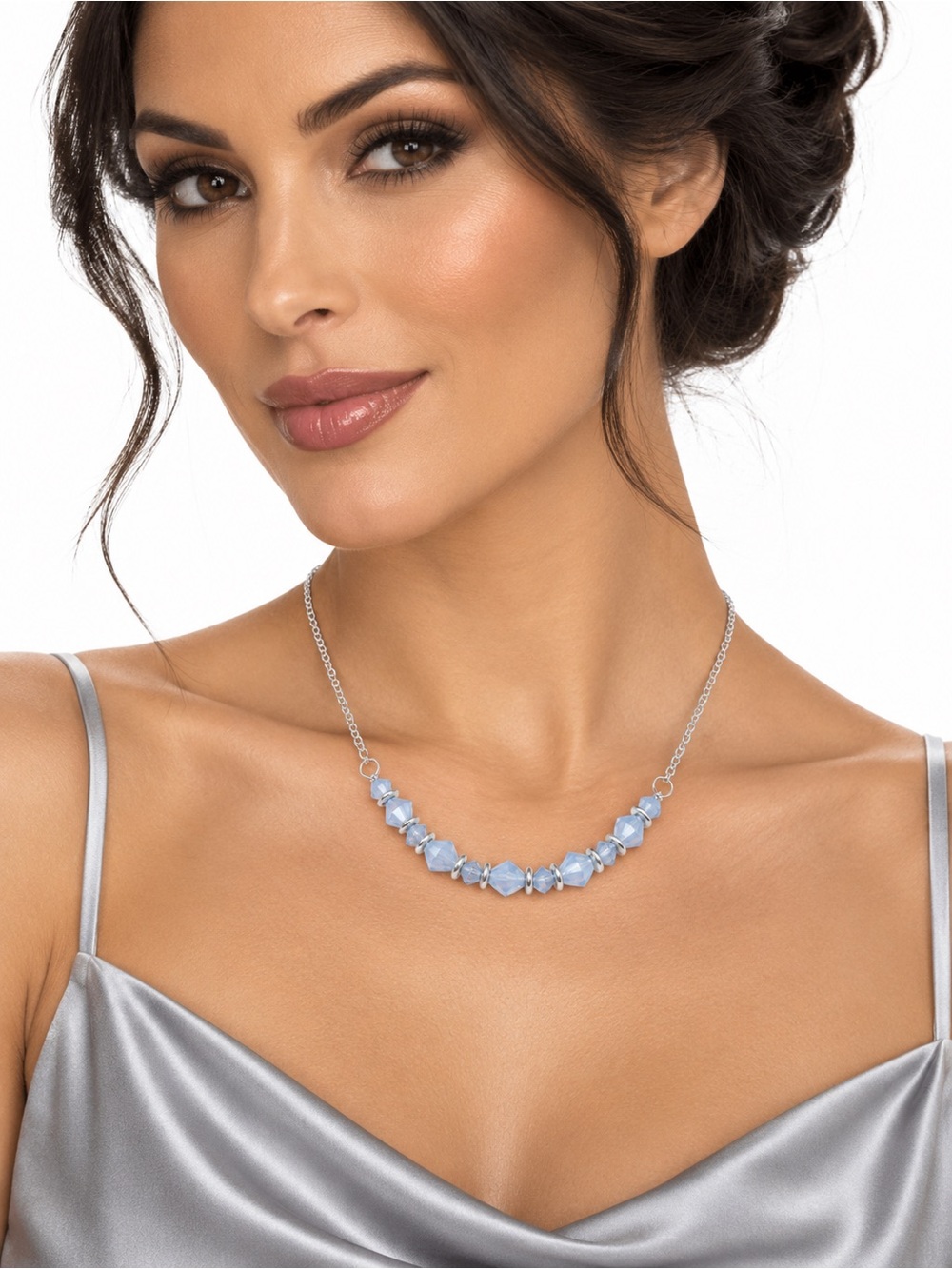 Swarovski Air Blue Opal Crystal Silver Tone Necklace